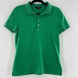 Lauren Ralph Lauren Green All-Over Logo Polo Shirt Women's Size Large